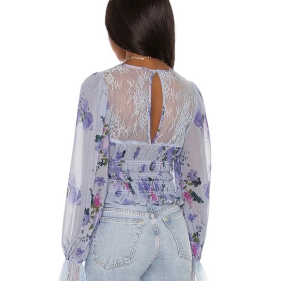 Nwot Free People Daphne Floral Print Lace Sheer Yoke Smocked Hem Blouse Size M - Picture 4 of 14